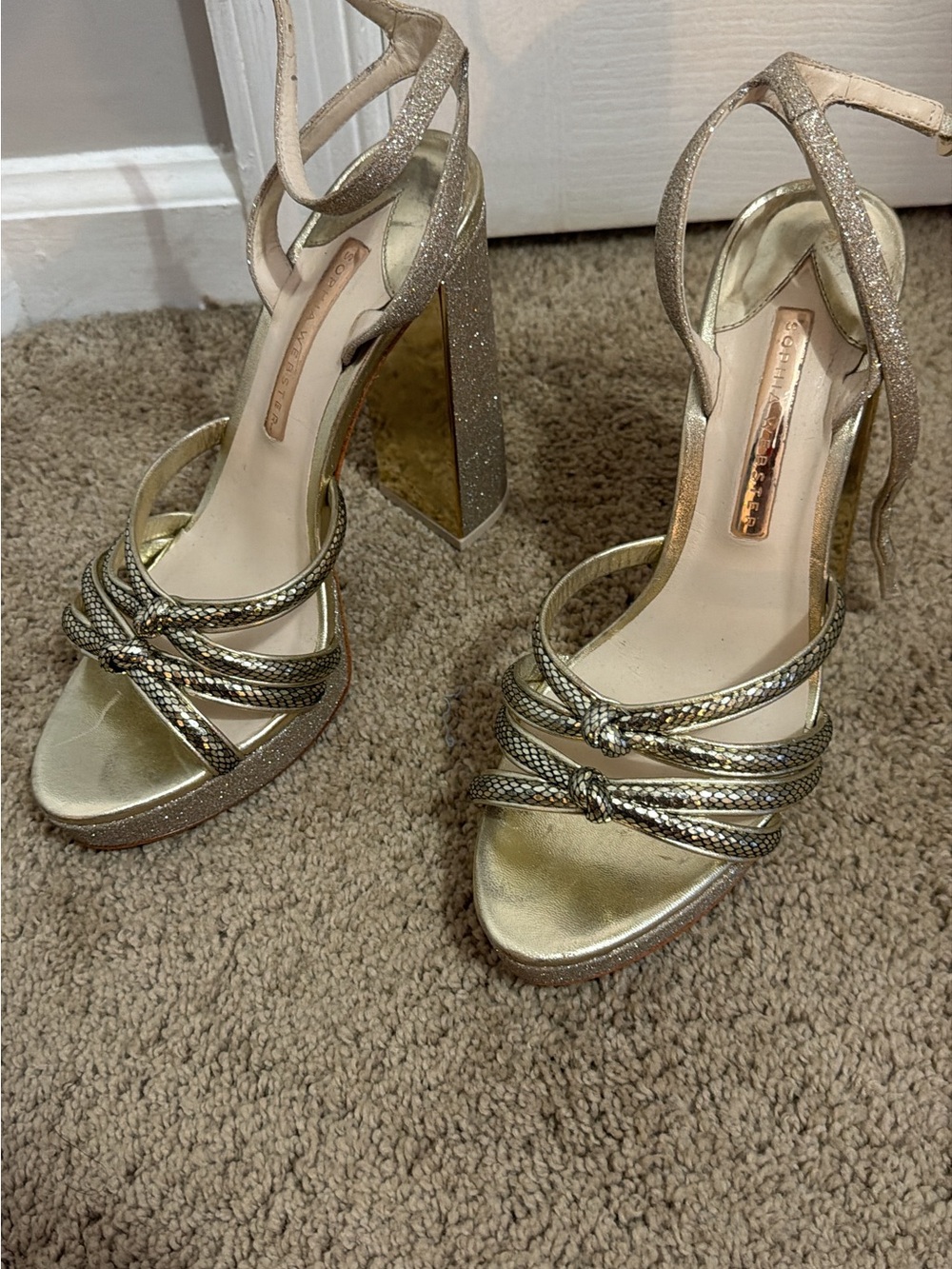 Sophia Webster Gold Metallic Braided Platform Heels